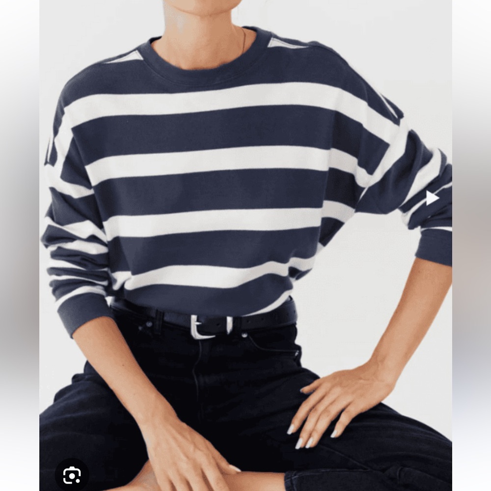 AYR The Early Mornings Tee Striped Long Sleeve Navy White Baltic Women’s Size L